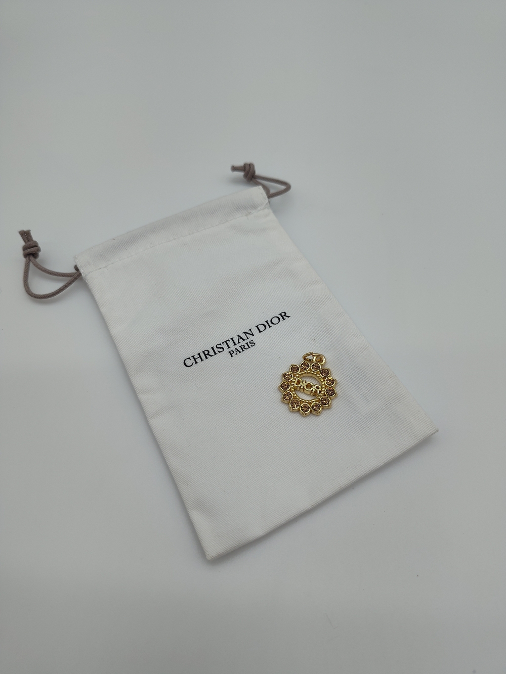 CHRISTIAN DIOR Rhinestone Floral Zipper Pull Charm Gold Tone Yellow Crystal - Picture 1 of 5